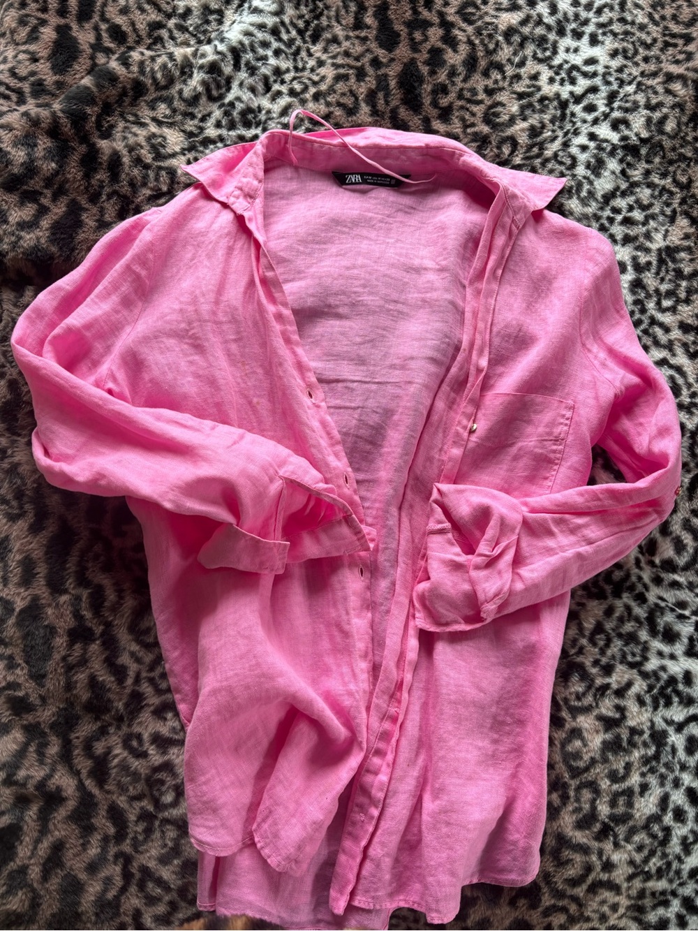 Zara Bright Pink Linen Button-Up Shirt